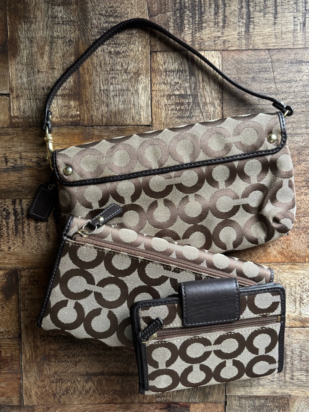 Y2k Coach Kristin Op Art Large Wristlet Mini Bag & Wa… - Gem